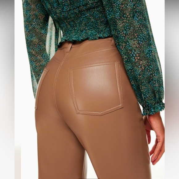 Aritzia Wilfred Constant Camel Faux Vegan Leather Pants SZ 12 Tall - Picture 3 of 16